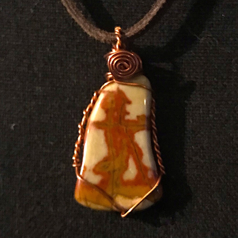 HAND CRAFTED COPPER WRAPPED VARIEGATED JASPER PENDANT *NEW *HANDMADE BY ME